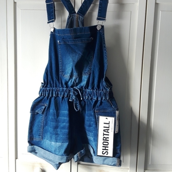 Shortall Jean Cargo Short Overalls Size Large Juniors - Picture 1 of 7